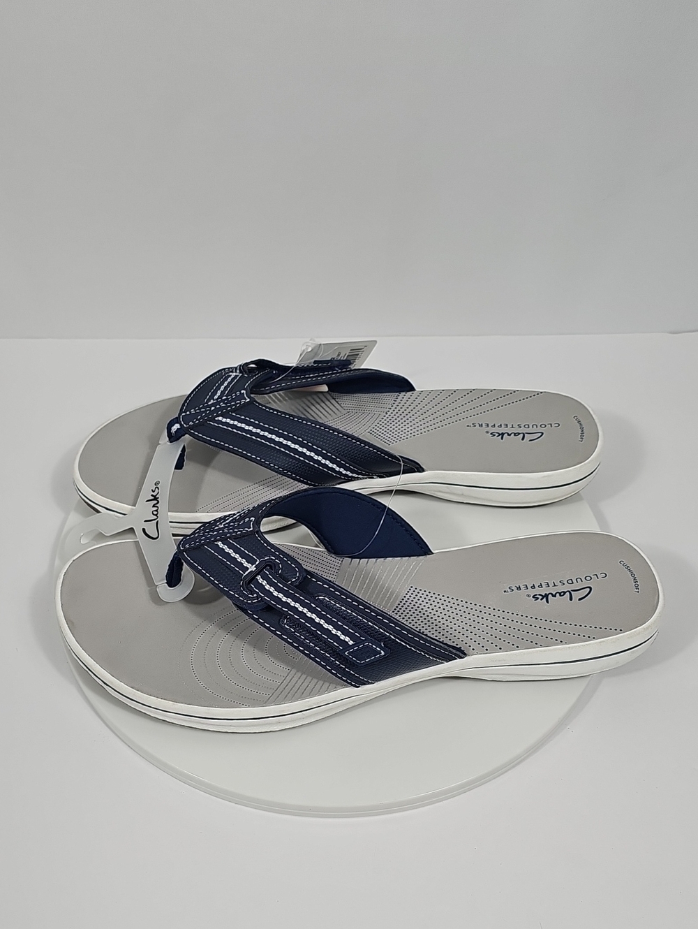 Clarks Cloudsteppers Brinkley Jazz Flip Flop Sandals Cushion Soft Navy 12 NWT - Picture 9 of 13